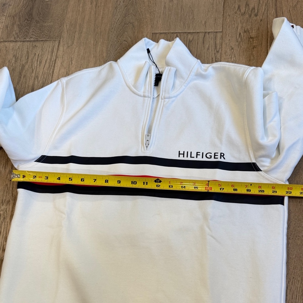 Tommy Hilfiger White Zip-Up Sweater with Red and Black Stripes - Picture 7 of 12